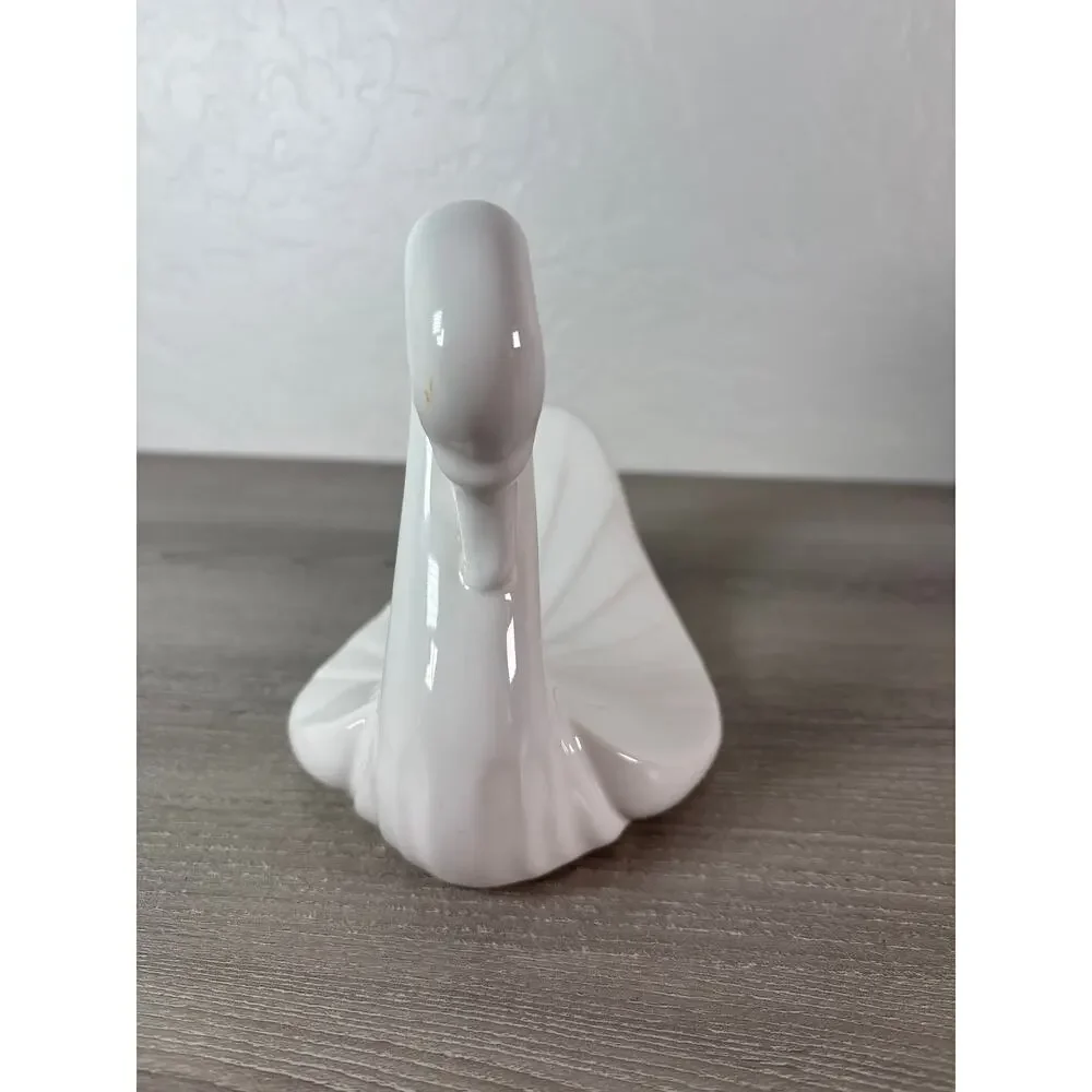 Vintage 1980s Art Deco Swan White Ceramic Bird Figurine - 6